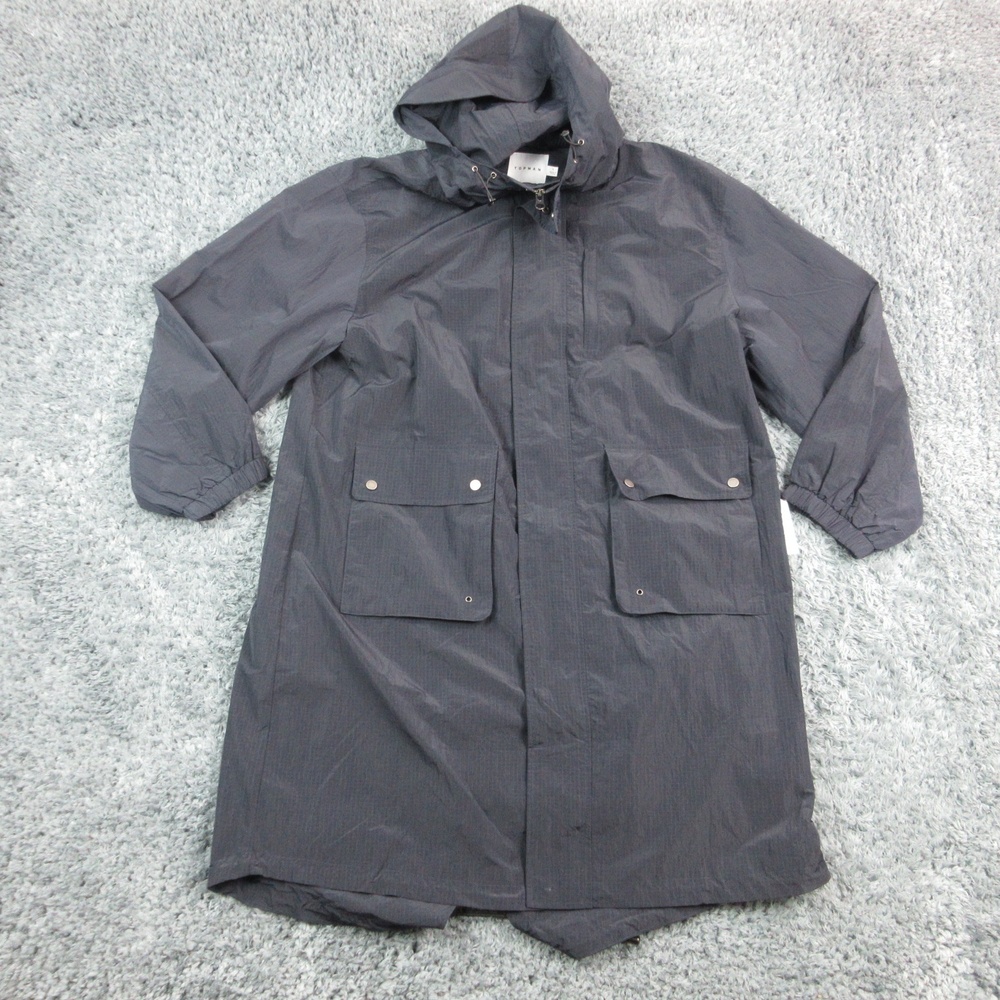 Topman Jacket Mens Large Navy Blue Lightweight Ripstop Parka Hooded Long Outdoor